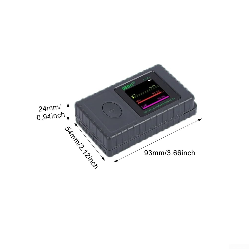 Medidor de transmitancia solar portátil para pruebas de transmisión UV, IR y luz, probador de barrera de película para ventana con función de bloqueo de datos, material ABS, 93 x 54 x 24 mm