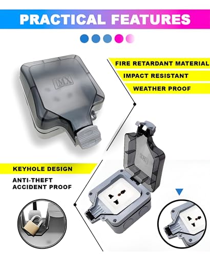 Image of MX Waterproof Universal Socket 13A 250V Outdoor Power Socket Box IP66 Weatherproof Electric Outlet with Protective Cover for Garden Patio Balcony Garage Home Hotel Outdoor Electrical Supply