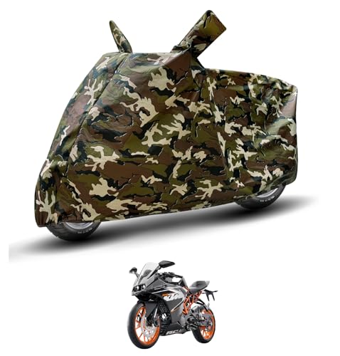 Image of Auto Hub Waterproof Bike Cover Compatible with KTM RC 390 Dustproof, UV Protection Two Wheeler Bike RC 390 Cover - Army Print
