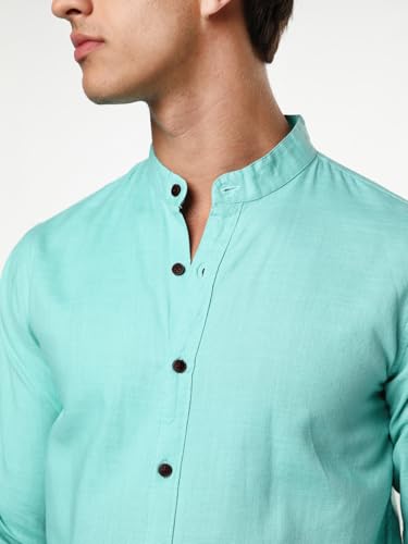 Image of Urbano Fashion Men's Linen Blend Full Sleeve Relaxed Fit Mandarin Collar Casual Solid Shirt