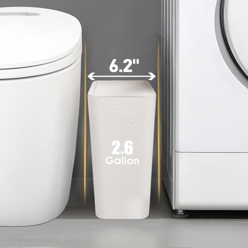 Image of TIPGO Bathroom Trash Can with Lid, 10 Liter / 2.6 Gallon Slim Garbage Can, Small Trash Bin Waste Basket with Pop-Up Lid for Kitchen, Bedroom, Living Room, Office (2 Pack, White)