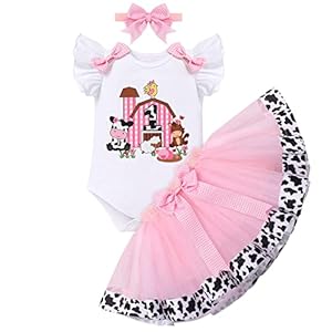 IMEKIS Baby Girl 1st Birthday Outfit Farm Cow Ladybug Romper Tutu Skirt Headband Christmas Bee Cake Smash Photo Shoot Clothes