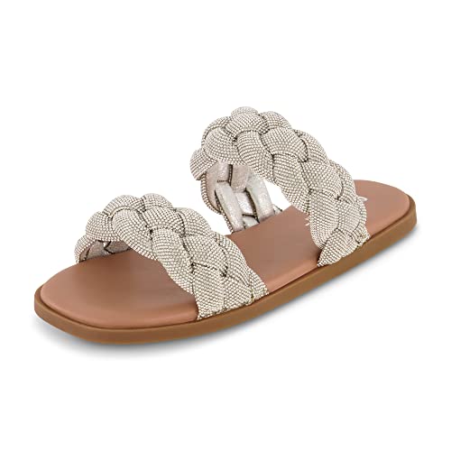 CUSHIONAIRE Women's Natasha rhinestone braided slide sandal +Memory Foam, Wide Widths Available