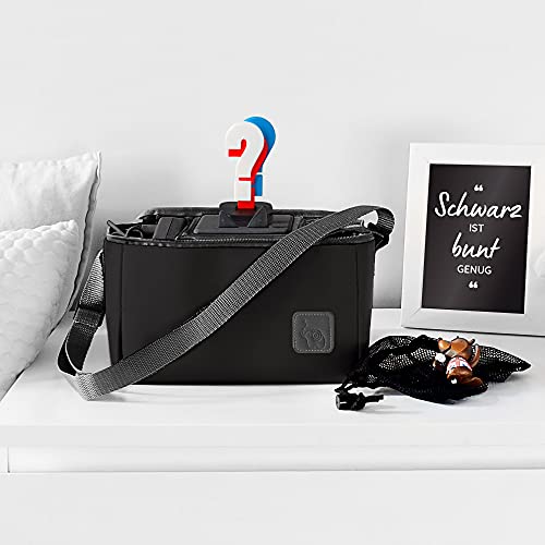 fantifant Musikbox-Tasche für Hörwürfel (z.B. Toniebox und Tigerbox) | Verstellbare Innenfächer | Netzbeutel für Zubehör (zB 10 Toniefiguren) (Special Edition schwarz)