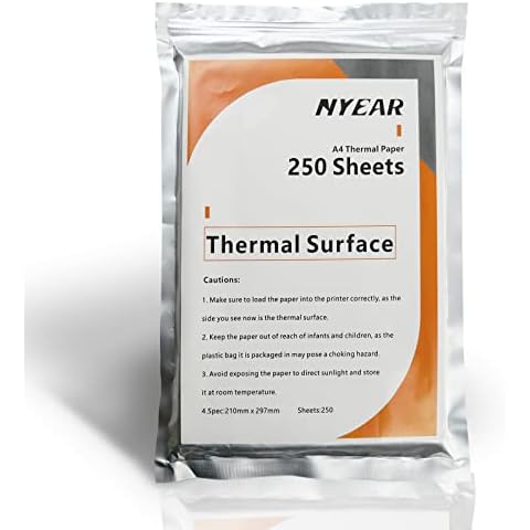 NYEAR A4 Thermal Paper 250 Sheet (210mm/8.27"x 11.7") for portable thermal printer,whiter thicker brighter and the font is clearer to make the printing quality better Cover