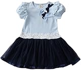 [Bee] ビー リボンワンピース ガールズ 女の子 キッズ 春 夏 shh01473 100cm サックス地×スカートネイビー