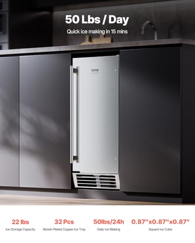 Image of VEVOR Under Counter Ice Maker Machine, 50 Lbs /Day Built in Undercounter Ice Maker with Reversible Door, Stainless Steel, Freestanding Ice Make for Restaurant, Outdoor Kitchen, Terrace, Pool