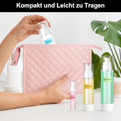 MirraSwit 6 Stück Airless Pumpspender, 100ml/50ml/10ml Creme Spender Pumpflasche Leer, Nachfüllbar Vakuum Kosmetikbehälter, mit Spatel, Trichter, Aufkleber für Reise Lotionen Shampoo Kosmetik