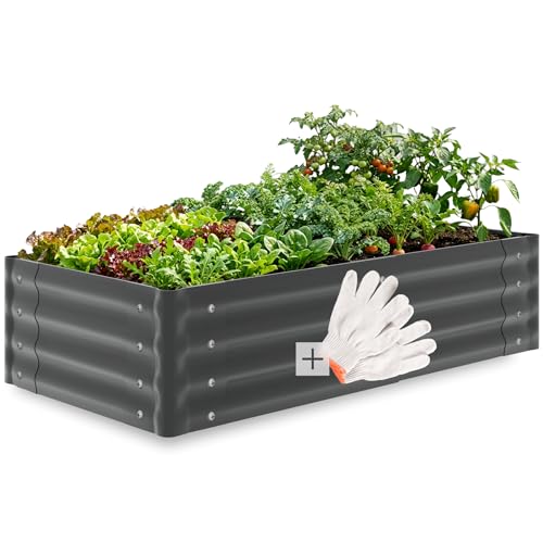 tectake® Jardiniere 120 x 60 x 30 cm, Plate-Bande surélevée en Acier, Potager surélevé, 1 Paire de Gants Jardinage Incluse, Carre Potager 200L, Lit de Jardin,...