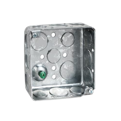 4 Inch Square Electrical Box,1-1/2'' Deep Metal Electrical Box,1/2'' and 3/4'' Knockouts(1 Pack)