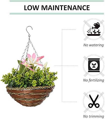 Outsunny Pack of 2 Artificial Clematis Flowers Hanging Planter Basket for Indoor Outdoor Decoration