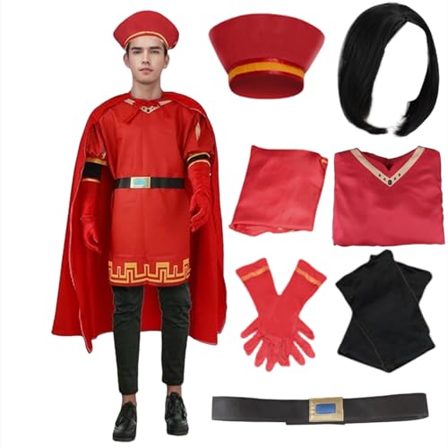 Lord Farquaad Costume Halloween Lord Farquaad Cosplay Red Cloak Top Costumes Robe Cape Clothes Full Set