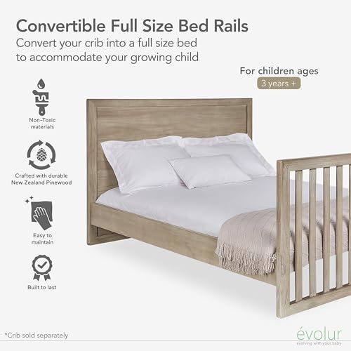 Image of Evolur Stilnovo Mid Century Convertible Crib Wooden Full Size Bed Rail I Lasting Quality, Windsor Oak Grey