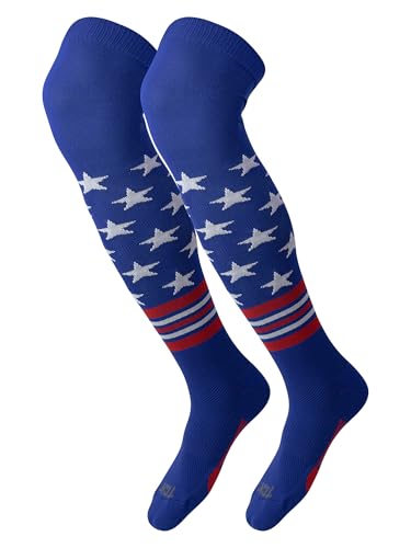 Image of TCK USA Made Over Knee Baseball Socks & Softball Socks Youth Boys, Girls, Adult - American Flag Patriotic Stars & Stripes