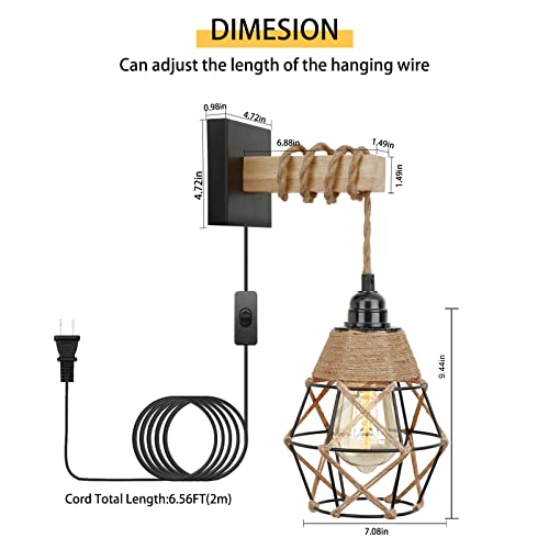 Frideko Plug In Wall Sconces Set Of Two Farmhouse Plug In Wall Light Fixtures Wall Lamp With Plug In Cord Black Wall Sconce Rustic Wall Mounted Light Sconces Wall Lighting For Bedroom Living Room #TOP3