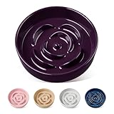 vancasso Slow Feeder Dog Bowl, 0.6 Cups Ceramic Dog Food Dish for Fast Eaters Small Breed, Puzzle Bowl for Small Dogs and Cats, Dark Purple