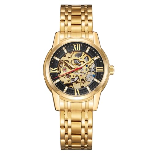 Image of Kenneth Scott Men's Watch, Mechanical Display and Stainless Steel Strap - K22311-GBGB, Gold