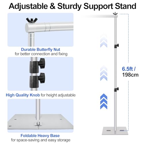 Image of EMART Backdrop Stand, 6.5x10 ft Adjustable Photo Background Pipe and Drape Photography Kit with Heavy Duty Metal Flat Base for Parties, Wedding, Video Studio, Birthday - Silver