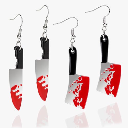 Pendientes Halloween Mujer-2 pares Pendientes de Cuchillo Ensangrentado,Accesorios Joyería Halloween,Accesorios para Disfraces A