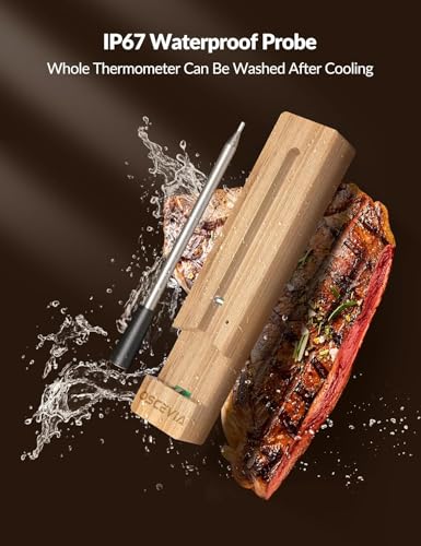 Smart Meat Thermometer Digital, Wireless Food Thermometer Bluetooth with Alert, WiFi, Instant Read, 262ft Range, IP67 Waterproof, Dishwasher Safe for Oven,Smoker,BBQ, Kitchen, Grill, Rotisserie