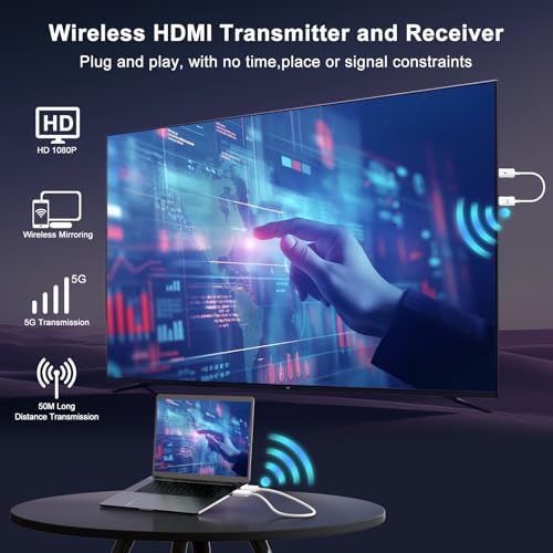 Image of Wireless HDMI Transmitter and Receiver 4K Decode 1080P Output, HDMI Wireless Extender, Plug & Play, Support 2.4 /5GHz for Streaming Video and Audio to Monitor from Laptop /Pc /Tv Box (White)