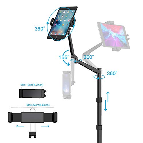 Smatree Tablet Floor Stand, 360 Degree Rotating With Height Adjustable Stand Compatible With 4.7-12.9Inch Smart Phone/Tablet,Iphone Series,Ipad Pro/Mini/Air,Samsung Galaxy S22,Surface Pro,Ebook Reader #TOP2