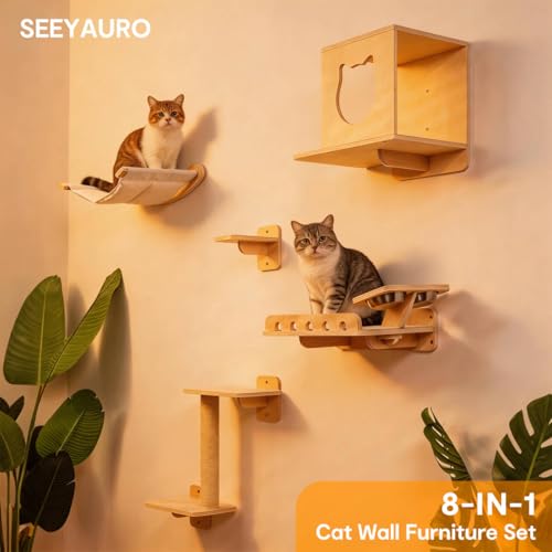 Estante de pared para gatos 8 en 1 para gatos grandes de madera miniatura 2
