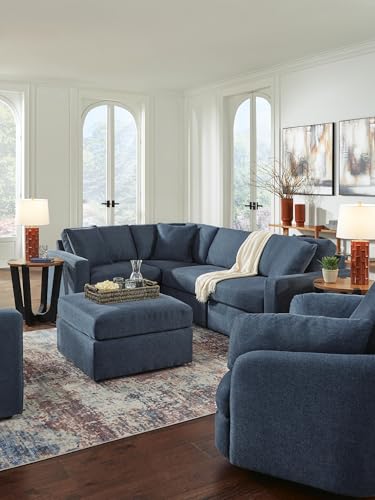 Image of Signature Design by Ashley Modmax Oversized Accent Ottoman, Washable Stain Resistant Cover, Polyester, Engineered Wood, Wood, and Foam Construction, Flexible Modular Seating, 32 inch Square, Ink Blue