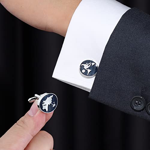 Gemelos de camisa mapa mundial para hombre azul oscuro miniatura 2