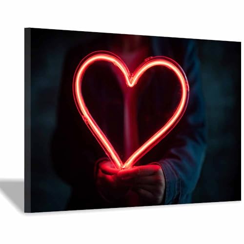 Affiche sur toile cœur néon CUDAOO noir89 décoration murale 40x60cm encadrée