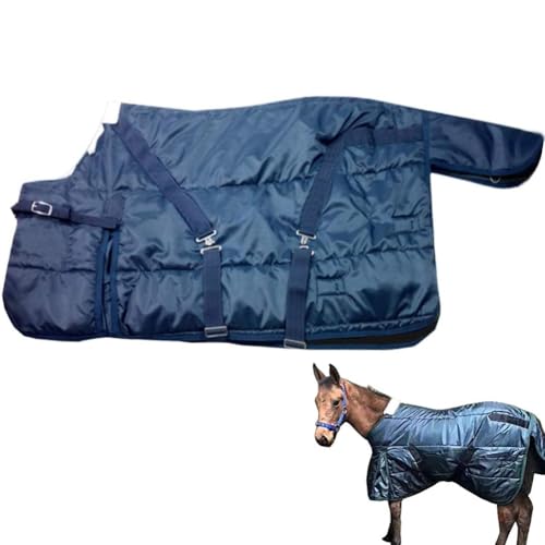 Image of La La Pet Waterproof Warm-Keep Horse Turnout Blanket Adjustable and Breathable Clothes for Horse Mini Pony Ripstop Medium Weight 220g Poly Fill for Winter Navy 40Inches