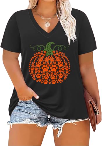 Image of ForHailey Women's Plus Size V Neck Tops Summer Short Sleeve T Shirt