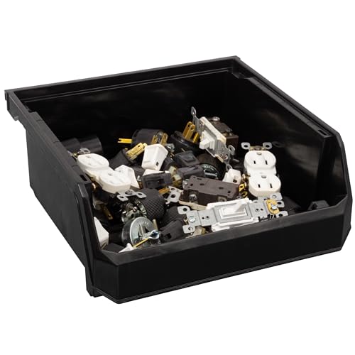 Image of ReadySpace Plastic Containers for Organizing and Storage Bins for Drawers, Desks, Office Organization, and Garage, Stackable Bins, Medium-Wide (5 inch x 11 inch x 11 inch), 4-Pack, Black