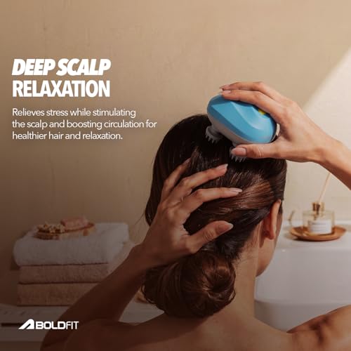 Image of Boldfit Electric Scalp Massager | Portable Head Massager with 96 Bristles, 3 Modes & 360 Kneading | IPX7 Waterproof, 1200mAh Rechargeable | Type-C Charging | For Scalp, Head & Body Use | Teal