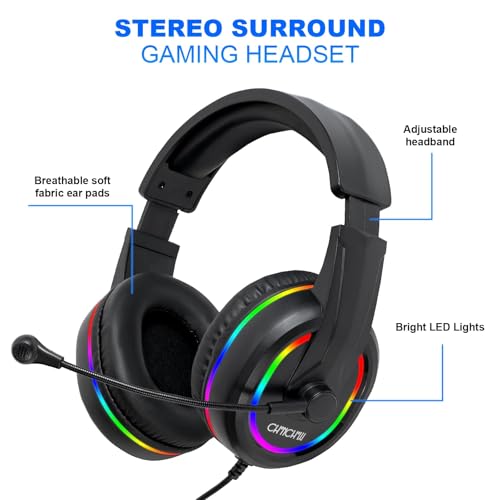 Gaming LED Keyboard Mouse Headset and Mousepad Bundle, CHONCHOW Wired Rainbow LED Light Up Gaming Keyboard Mouse Headset, Value 4 in 1 Game Set for Xbox PS4 PS5 PC Laptop Gamer