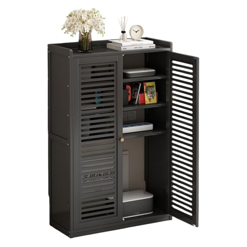 MORLUルーター収納キャビネット、ドア付き、WiFiケーブル隠しラック、リビングルーム収納ラック、ディスプレイキャビネット、整理、多機能収納、調節可能な棚、リビングルーム、寝室、オフィスに最適 (ブラック,大きい)