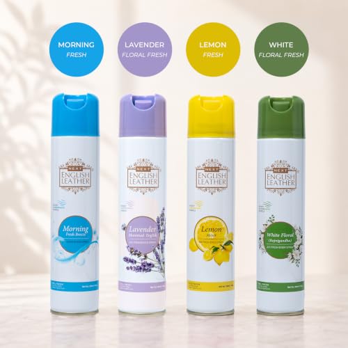 Image of Next Care English Leather Air Freshener Spray 220ml Each | Long Lasting Room Freshener for Home, Office & Car | Odour Eliminator (White Floral, Morning, Lemon & Lavender)