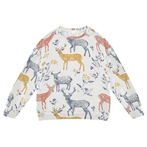 JUNZAN Aesthetic Deer White Kids Girls Hooded Sweatshirt Long Sleeve Fall Tops Shirts Athletic 4T