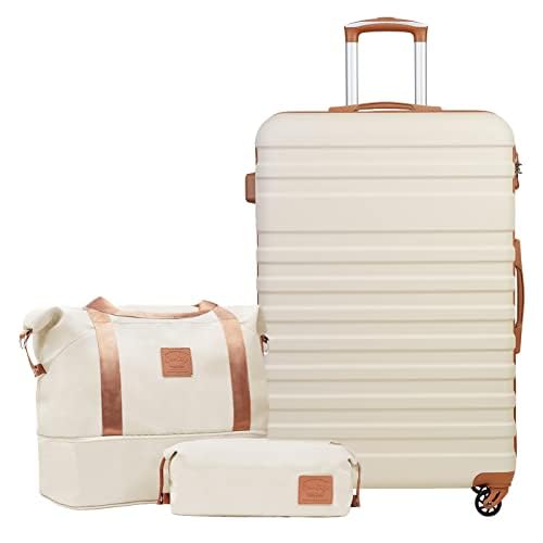COOLIFE Set Valigie,Set di Valigie,Trolley da Viaggio con TSA Serratura di Sicurezza,1 Espandibile Bagaglio a mano e 1 Borsa da toilette Incluso (Albicocca/Bianco, Set di valigie 3pzs (20"))