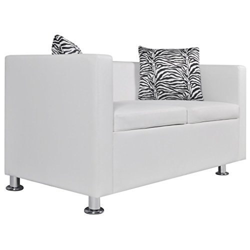 Festnight Sofá de 2 Plazas de Cuero Artificial 120 x 62,5 x 63 cm Blanco