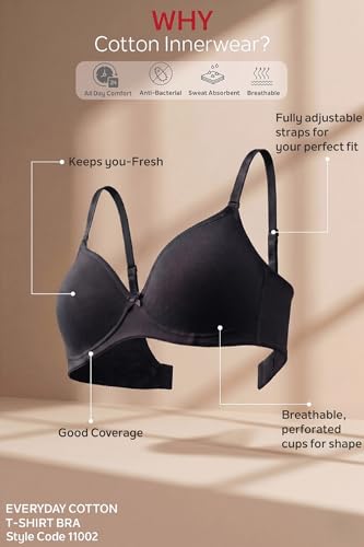Image of Van Heusen Women's Cotton T-Shirt Bra|16 Hour Comfort|Everyday Bra|Breathable Perforated Cups|Anti Bacterial Tech|Sweat Absorbent|Padded|Wireless|Coverage|No Slip Soft Straps|Detachable Straps