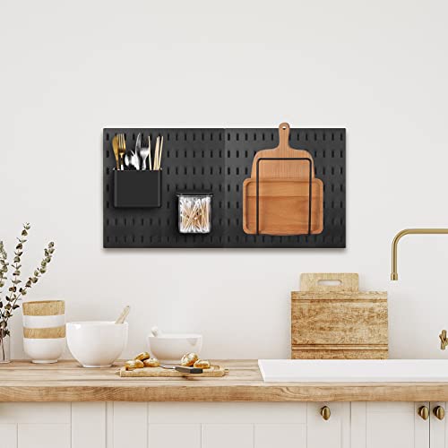 17 Pcs 33 x 22\" Pegboard Combination Kit and 16 Peg Board Accessories (Shelf Storage Bins Hook Brackets Clips) Pegboard Wall Mount for Kitchen Bathroom Living Room Office Wall Organize Storage (Black) - Thumbnail 6