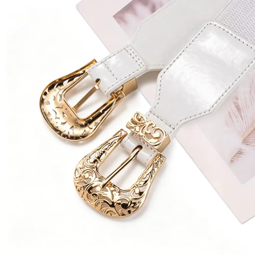 Image of Dubulle Womens Belt Chain Leather Belts Vintage Western Adjustable Elastic Double Buckle for Cowboy Pant Dress