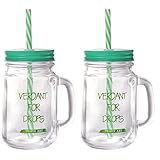 【El paquete incluye】: Este conjunto de jarra de vidrio incluye 2 piezas de frascos de vidrio de 16 oz con tapas y 2 pajitas. Las tapas de beber tienen agujeros para pajitas, por lo que puede usar los frascos botella de bebidas, tarro de almacenamiento, jarrón de flores.