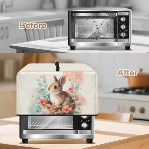 Image of Microwave Oven Dust Cover Air Fryer Toaster Oven Protector, Easter Decorations Small Appliances Cover, L, 20.9 x 15.7 x 12.4 Inches, Rabbit Floral Light Beige