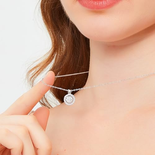 Moissanite Necklace for Wife, D Color VVS1 Lab Grown and Dance Sterling Silver Necklace for Women, Moissanite Halo Pendant as Anniversary Jewelry for Her with I Love You for Wedding Christmas2