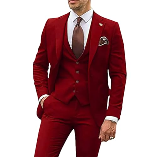 Men's Slim 3 Piece Tuxedo Suit Groom's Banquet Version Business Jacket Set(Blazer+Vest+Pants)