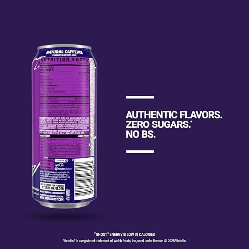 GHOST Energy Drink - 12-Pack, Welch's Grape, 16oz Cans - Energy & Focus & No Artificial Colors - 200mg of Natural Caffeine, L-Carnitine & Taurine - Gluten-Free & Vegan - 2