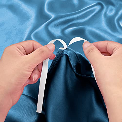 Image of Ersmak 6 Pieces Satin Duvet Cover King Size Luxury Silky Bedding Duvet Cover Set with 1 Soft Duvet Cover, 4 King Pillowcases and 1 Body Pillowcase, Navy Blue
