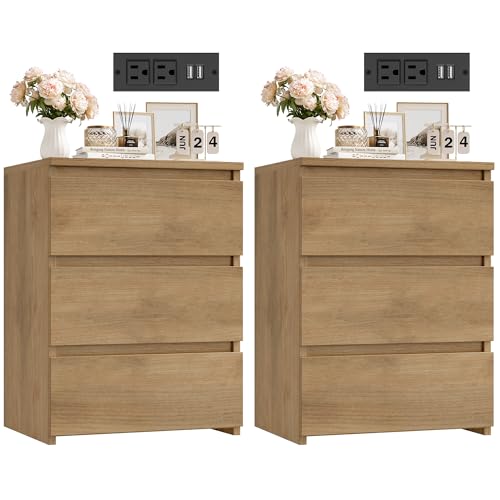 FOTOSOK Wood Nightstand Set of 2, 26